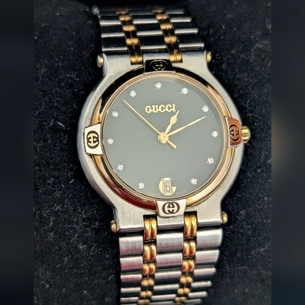 Gucci Two-Tone Watch‎ with Black Dial